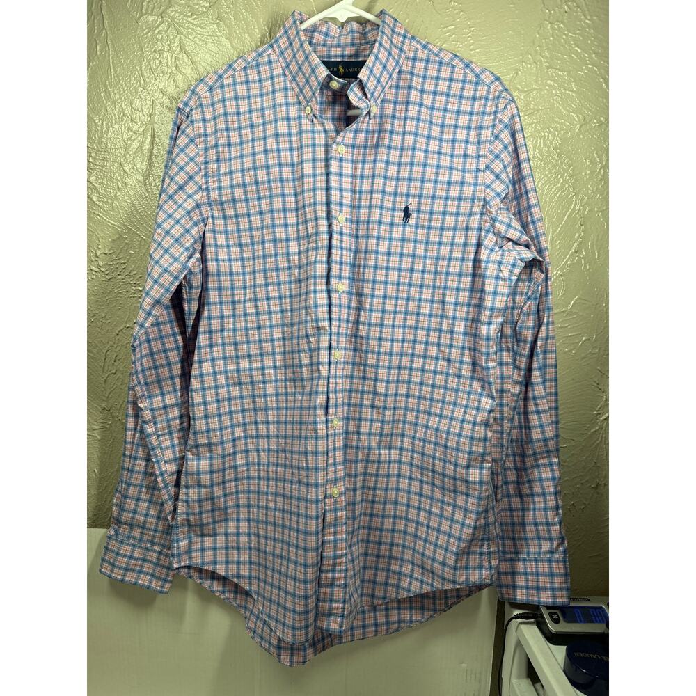 Ralph Lauren Plaid Button Down Shirt Men’s Blue Pink Long Sleeve Size Medium